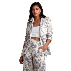 New Banana Republic Size 4 Long and Lean Linen-Blend Blazer Blue Paisley Print